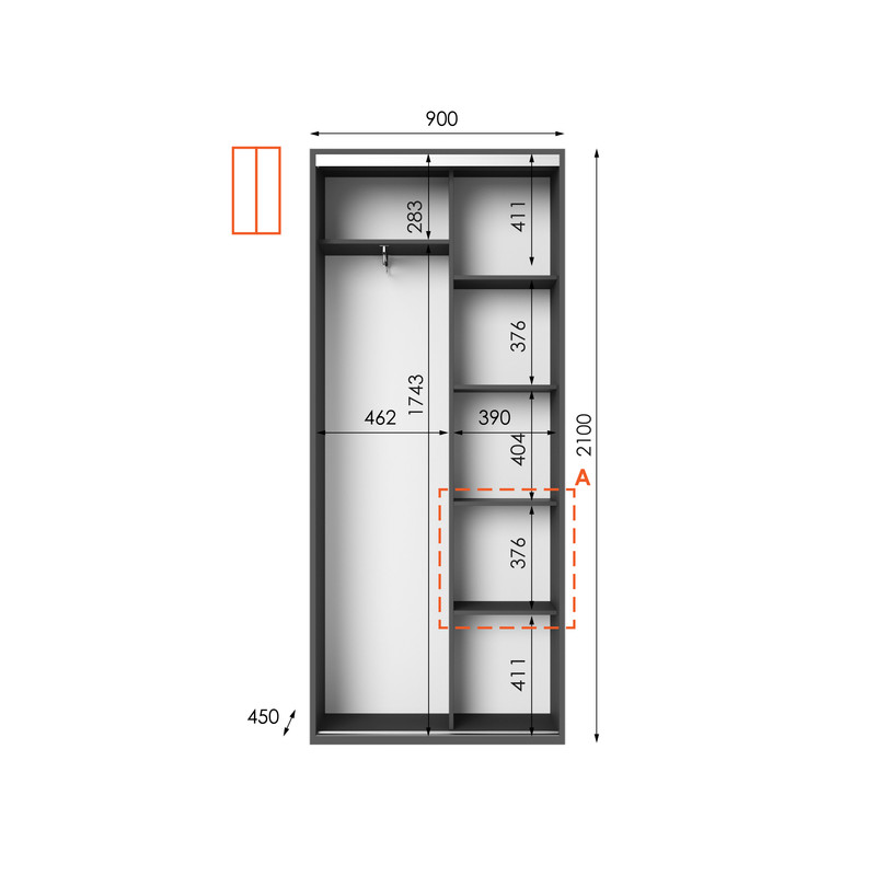 Шафа-купе IDEA серія 10 90 x 45 x 210 см