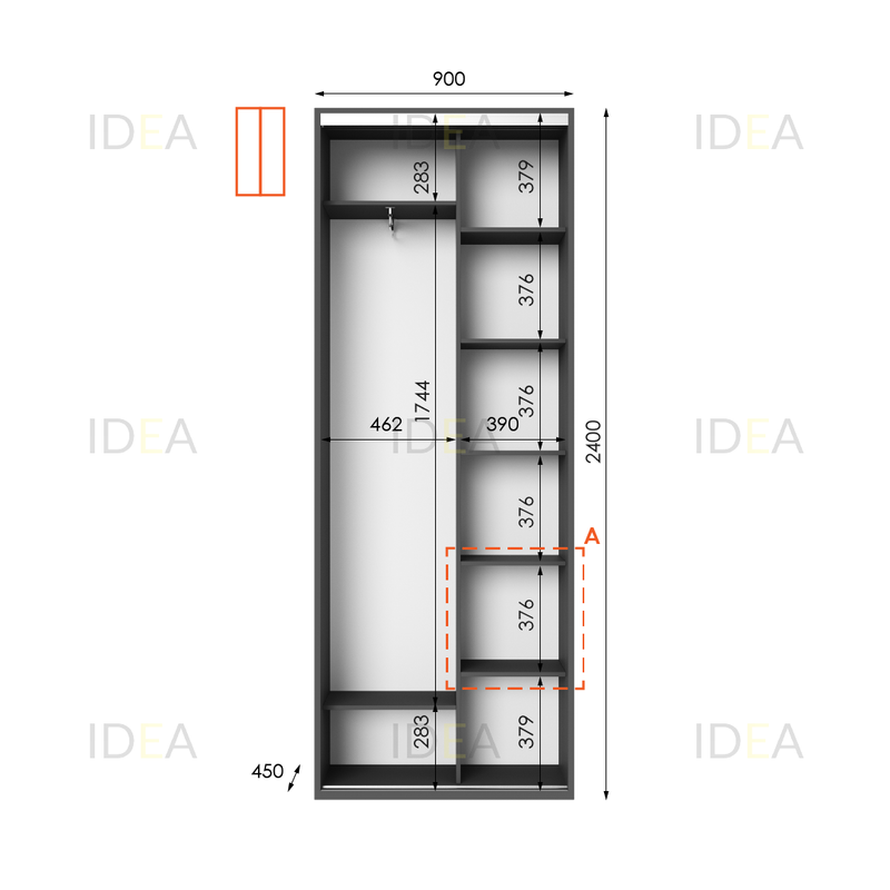 Шафа-купе IDEA серія 10 90 x 45 x 240 см