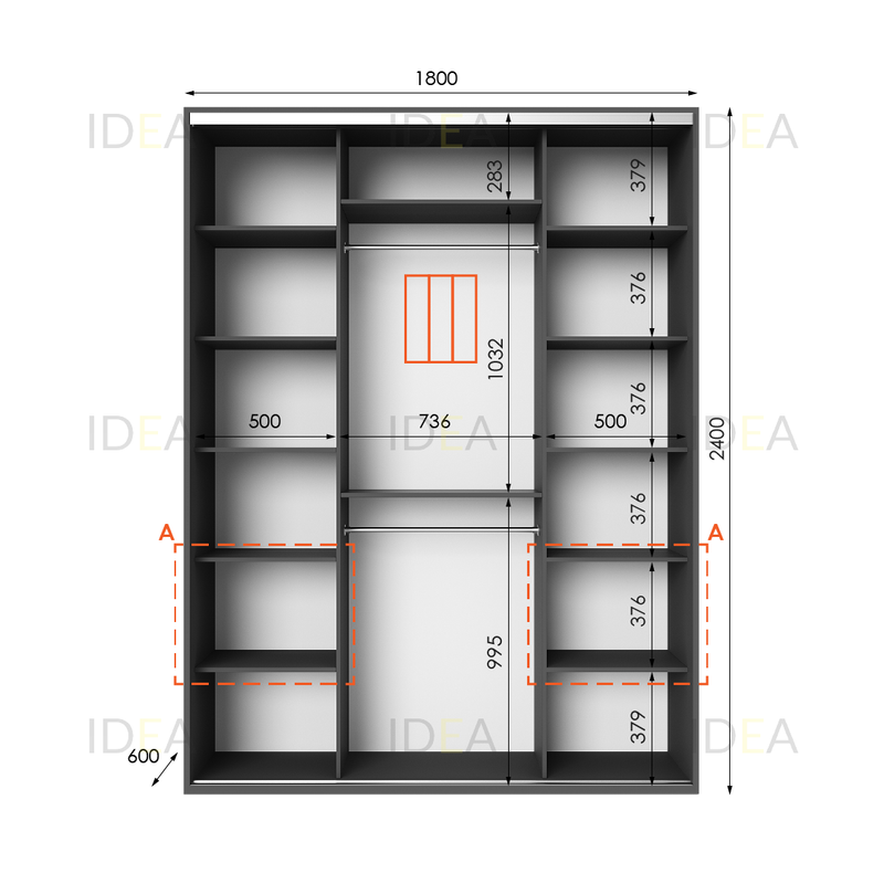 Шафа-купе IDEA серія 3 180 x 60 x 240 см