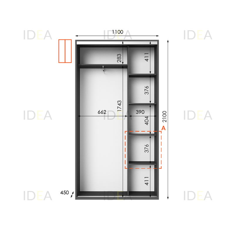 Шафа-купе IDEA серія 5 110 x 45 x 210 см