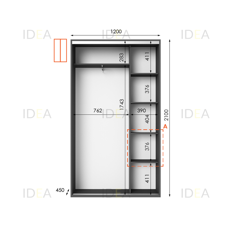 Шафа-купе IDEA серія 5 120 x 45 x 210 см