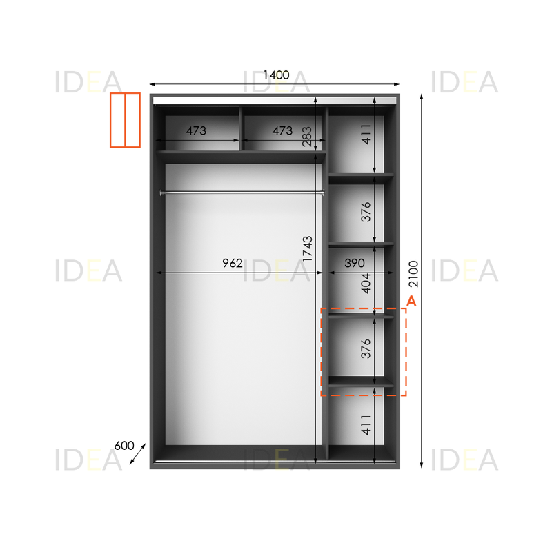 Шафа-купе IDEA серія 5 140 x 60 x 210 см