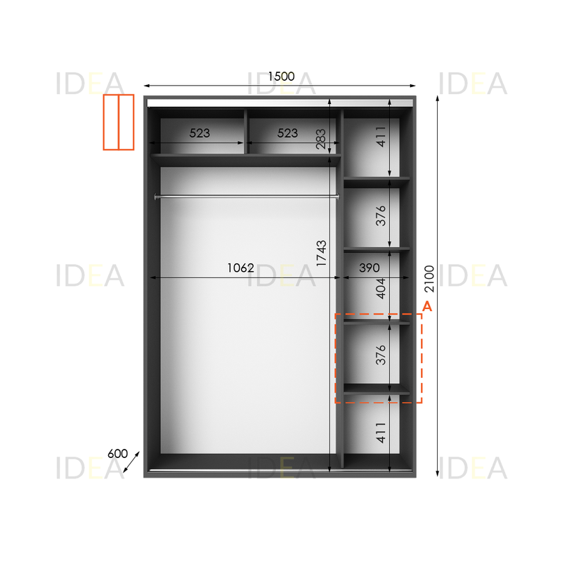 Шафа-купе IDEA серія 5 150 x 60 x 210 см