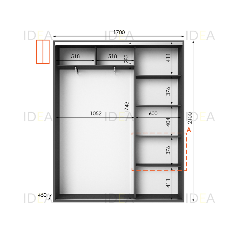 Шафа-купе IDEA серія 5 170 x 45 x 210 см