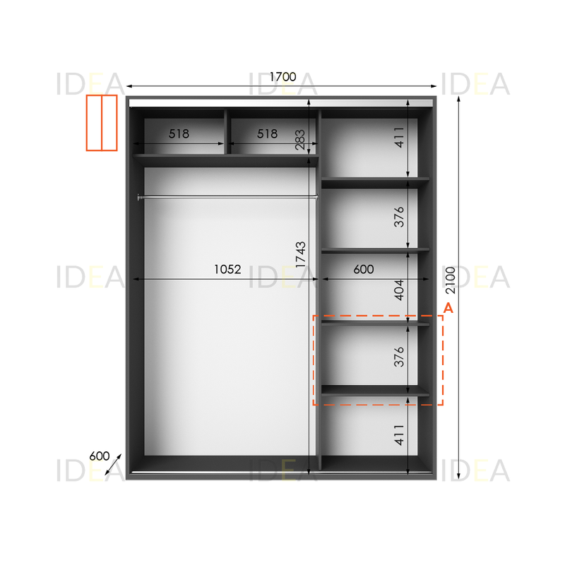 Шафа-купе IDEA серія 5 170 x 60 x 210 см
