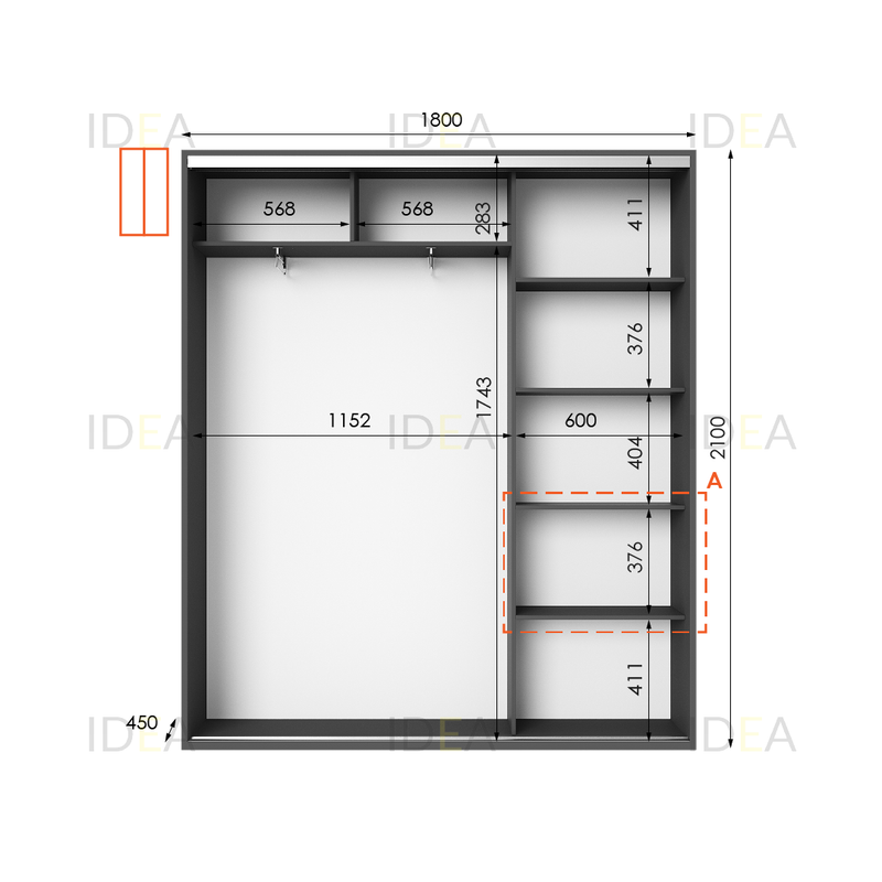 Шафа-купе IDEA серія 5 180 x 45 x 210 см