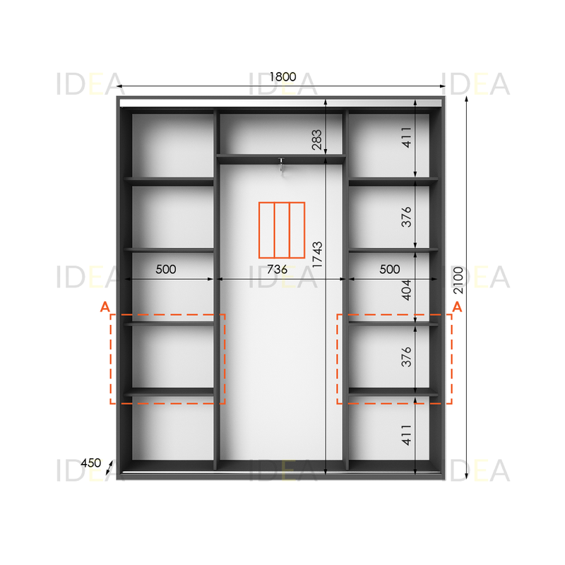 Шафа-купе IDEA серія 7 180 x 45 x 210 см