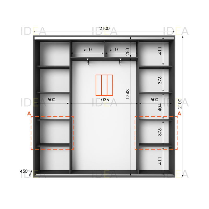 Шафа-купе IDEA серія 7 210 x 45 x 210 см